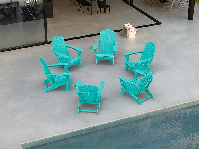 Ciokea Folding Adirondack Chair 6 Pack, Patio Adirondack Chair Weather Resistant, Plastic Fire Pit Chair with Cup Holder - Photo 1