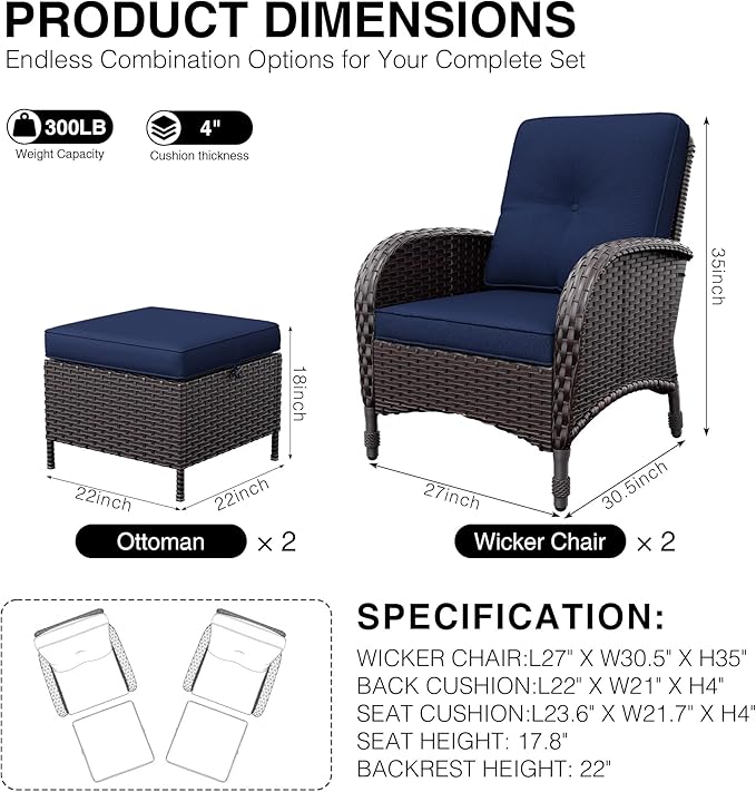 Joyside Wicker Patio Chairs, 4 Piece Rattan Outdoor Furniture with Thickened Cushions, High Back, Deep Seating - Photo 2