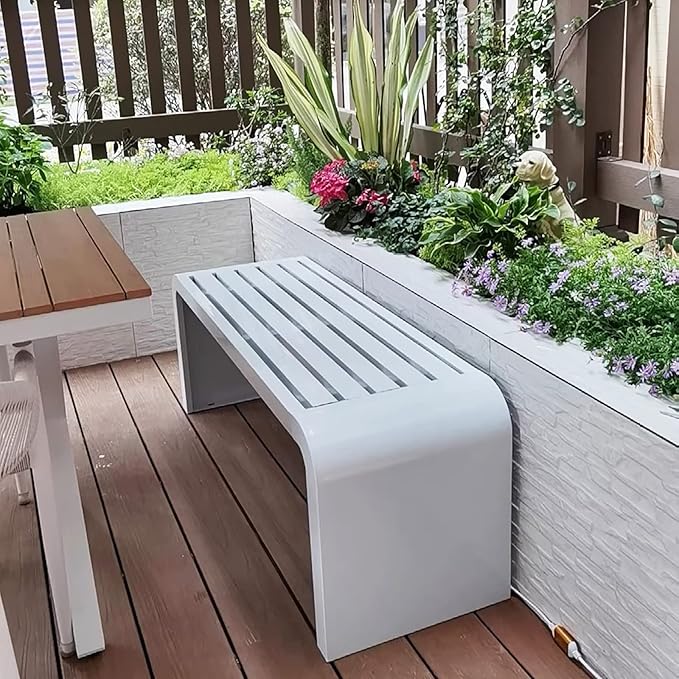 Premium Heavy-Duty Steel Frame Outdoor Bench - Weatherproof Metal Garden Bench for Patio, Porch, Park- All-Weather Commercial Grade Seating