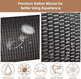 Tangkula Patio Wicker Bench, All Weather Rattan Bench w/Acacia Wood Armrest, Outdoor Loveseat Chair - Photo 8