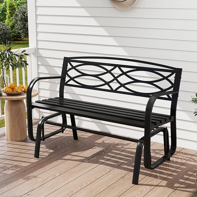 Tangkula 2-Person Outdoor Glider Bench, Patio Rocking Loveseat Chair with Metal Frame, Armrests - Photo 2