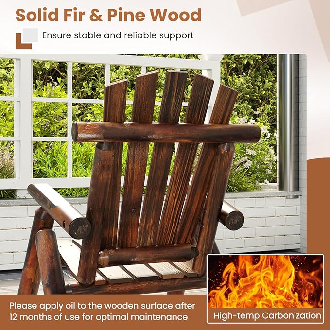 Tangkula Wood Rocking Chair Outdoor, Outside Adirondack Rocker with High Back and Slatted Seat, Oversized Porch Rocking Chair for Balcony, Garden, Backyard, Patio