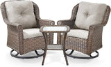 3 Piece Patio Swivel Chairs and Side Table Set - High Back Outdoor Brown Wicker Rattan Rocking Glider with Thick - Photo 1
