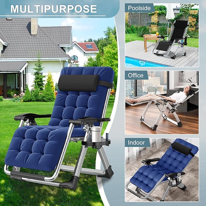 ABORON 2 Pack Zero Gravity Chair, Outdoor Lounge Chairs Sun Loungers with Removable Cushion,Headrest,Cup Holder,Reclining Patio Lounger Chair for Indoor and Outdoor