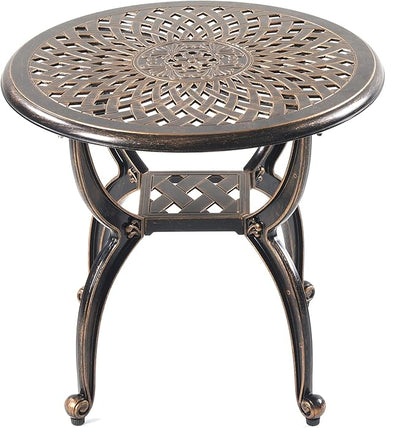 Mandolin Outdoor Patio,Rust -Resistant Cast Aluminum Side Table,Weather Resistant End Table，Coffee Table， Perfect for Patio, Backyard Or Garden. (Aluminum Round, Copper)