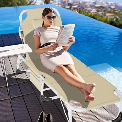 LILYPELLE Folding Chaise Lounge Chair with Mattress, 5 Position Beach Chair with Face Hole, Patio Chaise Lounge Chairs for Outside, Sunbathing, Camping, Pool, Beach, Poolside