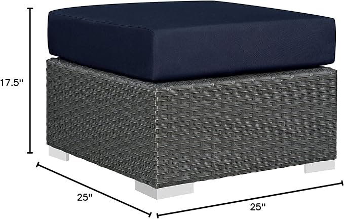 Modway Sojourn Wicker Rattan Outdoor Patio Sunbrella Fabric Ottoman in Canvas Navy - Photo 2