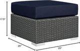 Modway Sojourn Wicker Rattan Outdoor Patio Sunbrella Fabric Ottoman in Canvas Navy - Photo 2