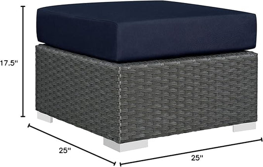 Modway Sojourn Wicker Rattan Outdoor Patio Sunbrella Fabric Ottoman in Canvas Navy