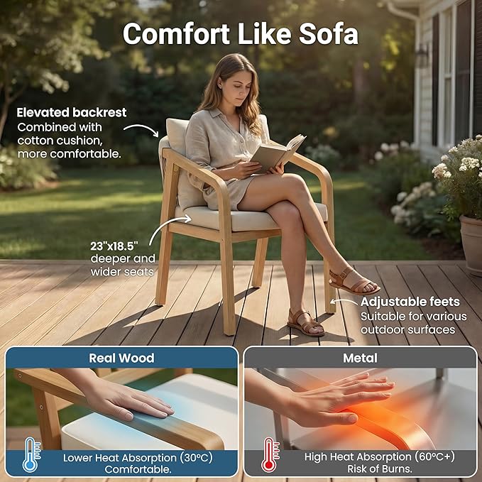 Wisteria Lane Acacia Patio Dining Chairs Set of 2, Outdoor Wood Chairs with Thick Cushions - Photo 3