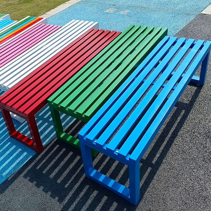 Outdoor Metal Garden Bench, Steel Frame Backless Design, Weatherproof for Lawn, Yard, Porch, and School Use