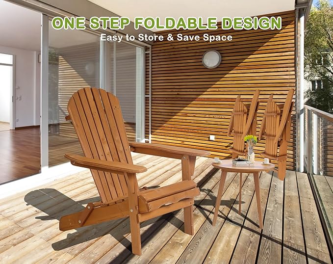 Foldable Adirondack Chairs, All-Weather Lawn & Patio Chairs with Wide Armrests, Solid Wood Outdoor Chairs - 350 Lbs - Photo 5