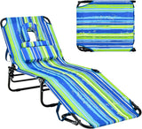 Goplus Tanning Chair, Folding Beach Lounge Chair with Face Hole, Removable Pillow, Carry Strap, Position Adjustable - Photo 1