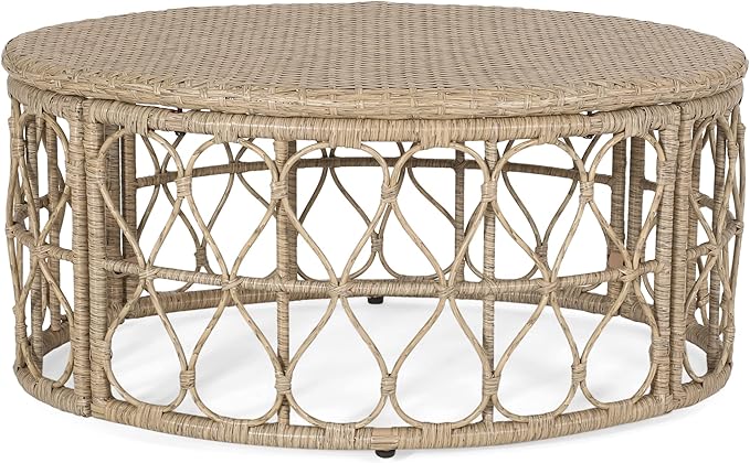 Boho Round Coffee Table - Circular Rattan Patio Coffee Tables, All-Weather and Rust Resistant - Photo 8