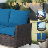 Rattan Outdoor Sofa 3-Seater - PE Woven Patio Couch with Waterproof Blue Cushions, Heavy-Duty Steel Frame for Garden - Photo 6