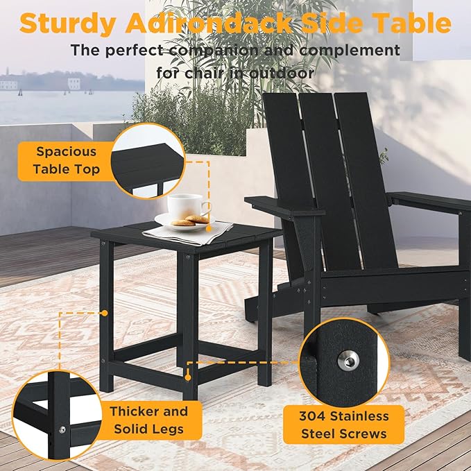 PROHIKER Adirondack Chair Set of 2, HDPE Patio Chair with Table Set, All Weather Outdoor Chairs for Lawn Garden Porch Backyard(Black)