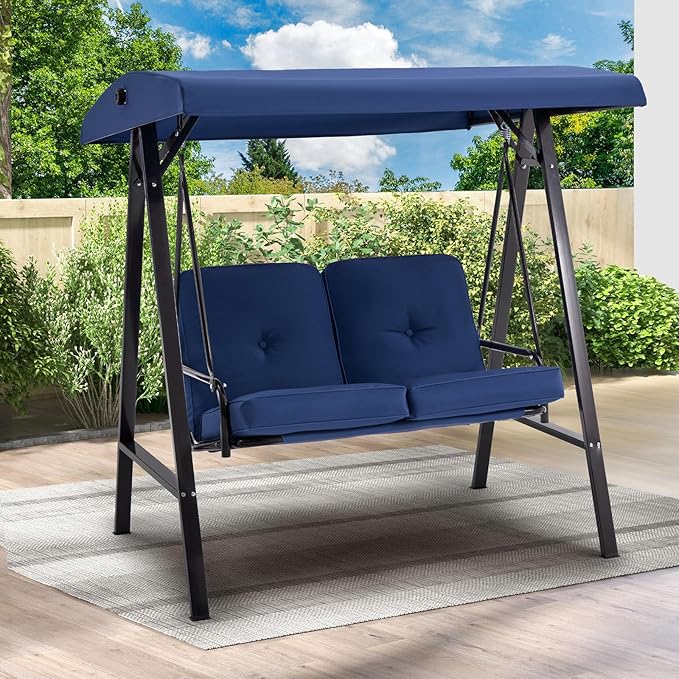 AECOJOY Outdoor Patio Swing Chair for Adults, 2-Seat Porch Swings with Adjustable Canopy - Photo 6