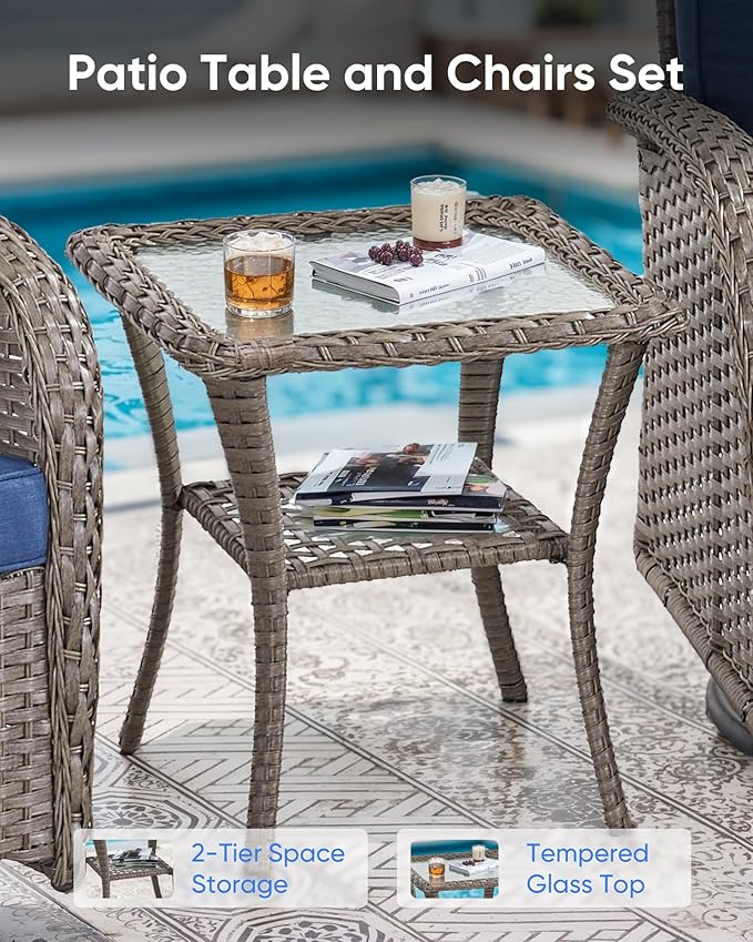 3 Pieces Patio Bistro Set Outdoor Swivel Rocker Patio Chairs with Side Table Patio Furniture for Deck Porch Garden Balcony Poolside