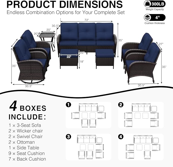 Joyside Wicker Patio Furniture Set, 8 Piece Outdoor Furniture Set with Thickened Cushions, High Back, Deep Seating - Photo 2