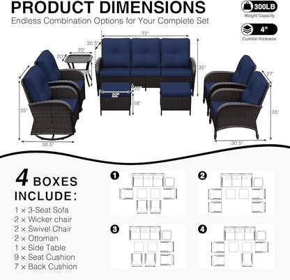Joyside Wicker Patio Furniture Set, 8 Piece Outdoor Furniture Set with Thickened Cushions, High Back, Deep Seating, Wide Armrest, Outdoor Swivel Rocker Chairs for Porch, Deck