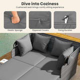 ORALNER Outdoor Daybed, 2-Person Wicker Patio Sofa with Retractable Canopy, Cushions & Pillows, 2 Side Trays - Photo 6