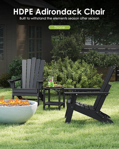 GREENVINES Folding-Adirondack-Chairs-Set-of-6 | HDPE Plastic | Throne Series | Fire Pit Chair | All Weather | for Outdoor Patio Deck Backyard Poolside | Black