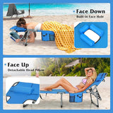 Goplus Tanning Chair, Folding Adjustable Patio Lounge Chair with Face Hole, Removable Pillow, 330LBS, Carry Strap - Photo 8