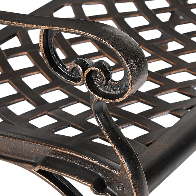Merax Outdoor Garden Bench 41" Cast Aluminium Bench for 2 Person Seat with Backrest Armrests, Antique Copper Finish Mesh Pattern Patio Bench for Lawn Yard Porch Park Path Deck