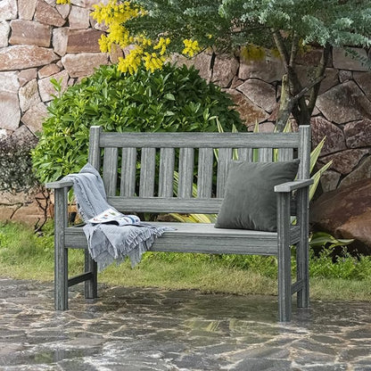 Outdoor Bench, 2-Person Garden Bench, Poly Lumber Patio Bench for Outdoors, Porch, and Park (Grey)