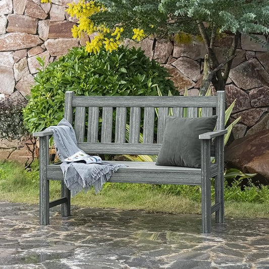 Outdoor Bench, 2-Person Garden Bench, Poly Lumber Patio Bench for Outdoors, Porch, and Park (Grey)