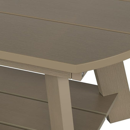 WestinTrends Tuscany Outdoor Coffee Table, All Weather HIPS 2 Tier Patio Adirondack Coffee Table, Taupe