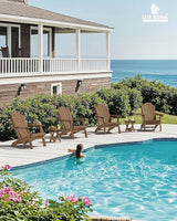 LUE BONA Folding Adirondack Chair, Chairs Set of 6, Cup Holder, Woodgrain, Fire Pit, Patio, Pool, Brown - Photo 6