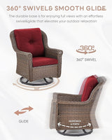 Patio Chairs Outdoor Swivel Glider - Set of 4 High Back Outside Brown Wicker Rattan Rocking Chair with Thick Cushion - Photo 4