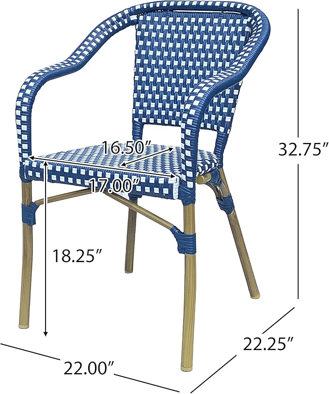 Christopher Knight Home Cecil Bistro Chairs, Navy Blue + White + Wood Print - Photo 3