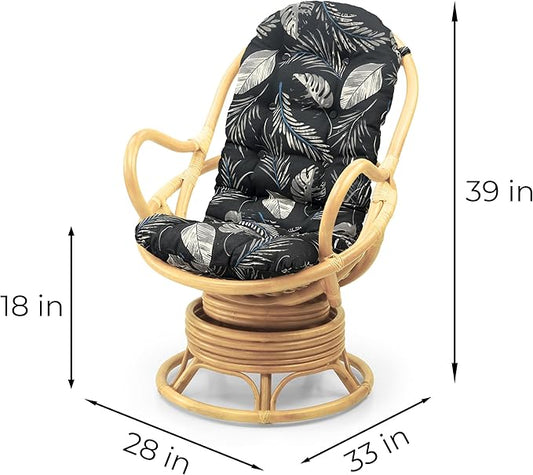 Wickerix Java Lounge Swivel Rocking Chair with Red Cushion Natural Rattan Wicker Handmade, Natural Color