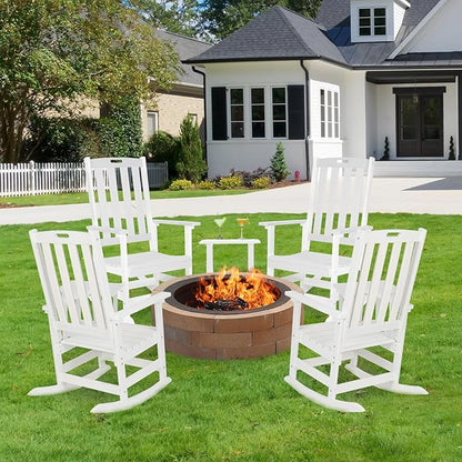 Aoodor Outdoor Rocking Chair, Ergonomic HDPE Rockers with All-Weather Design for Patio or Porch, Color White,Set of 2