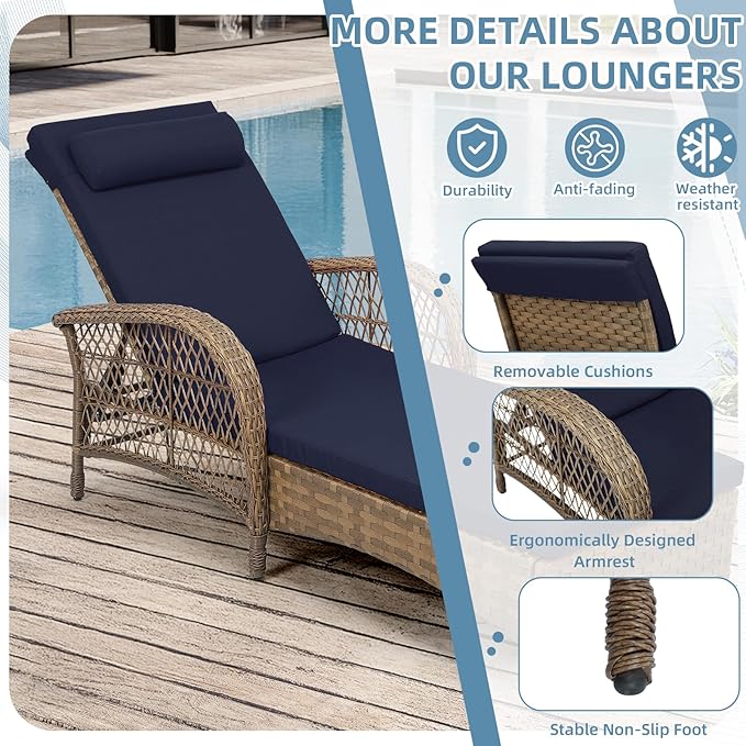 Outdoor Chaise Lounge Chair, PE Wicker Long Recliner Patio Lounge Chair with Cushion - Photo 5