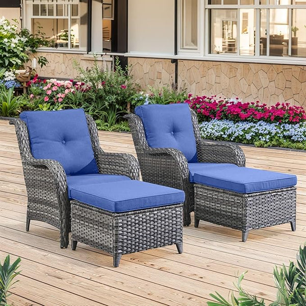 Belord Wicker Furniture 4 Pieces Outdoor Patio Furniture Set Patio Chairs with Ottomans Conversation Set for Porch - Photo 1