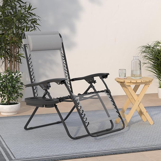 Best Choice Products Set of 2 Adjustable Steel Mesh Zero Gravity Lounge Chair Recliners w/Pillows and Cup Holder Trays - Photo 2
