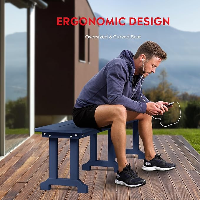 Costaelm Outdoor Benches Weatherproof, Park Long Bench Poly Lumber Backless for Entryway Front Porch Garden Bench Seat for Patio, Navy Blue