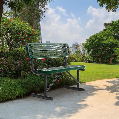 4 Ft Metal Park Bench for Outside, All-Weather Thermoplastic Coating Outdoor Bench with Backrest, Commercial Heavy Duty Benches for Shopping Malls, Stores, Parks, Patios, Decks, Blue