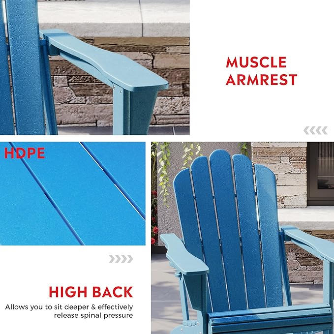 Costaelm Lakeview Outdoor Patio HDPE Adirondack Chair with Cup Holder, Pacific Blue