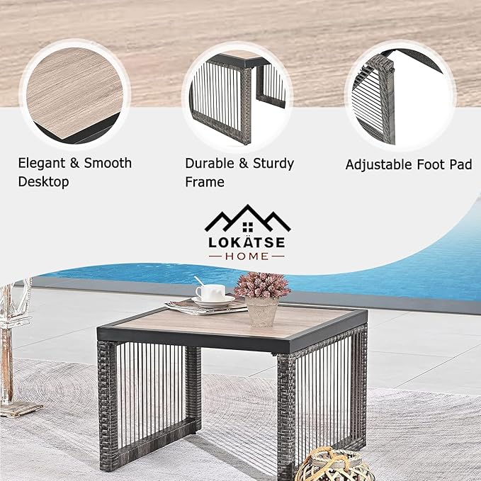 LOKATSE HOME Patio Coffee Table Dining Furniture for Balcony, Porch, Deck, Black/Brown