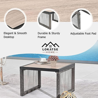 LOKATSE HOME Patio Coffee Table Dining Furniture for Balcony, Porch, Deck, Black/Brown