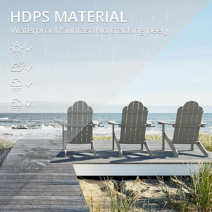 LUE BONA HDPS Adirondack Chairs Set of 8, Fire Pit Outdoor Chair Weather Resistant with Cup Holder, Modern Plastic Chair Plastic for Patio, Deck, Proch, 350LBS, Gray
