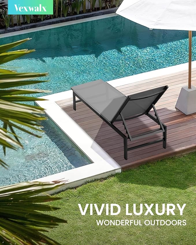 Outdoor Lounge Chairs Set of 2, Aluminum Patio Chaise Lounge Chairs with 5-Position Recliner - Photo 2