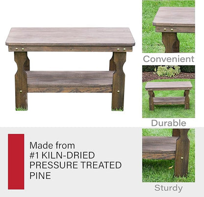 Amish Casual Heavy Duty Pressure Treated Wood Coffee Table in Dark Walnut Stain - Crafted from Solid Pine by Amish Craftsmen in The USA