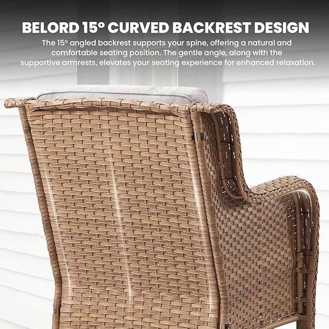 Belord Patio Chairs Set of 2-300 LBS Weight Capacity Outdoor Wicker Chairs with High Backrest Removable Cushion - Photo 4