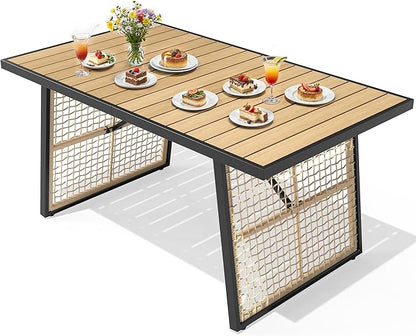 YITAHOME Dining Table 59.1"x34.3" Rectangular Patio Table with Metal Frame & Rattan Mesh All-Weather Outdoor Patio Dining Table for 6 Outdoor Table with Adjustable Feet for Outdoor/Indoor