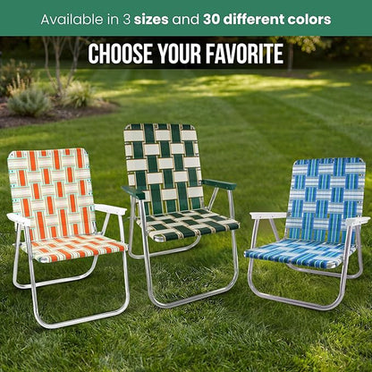 Lawn Chair USA Folding Aluminum Outdoor Patio Lawn Chair | Heavy-Duty Webbed Chairs for Camping, Sports, Beach, Yard & Tailgating | Lightweight Portable | Classic - Green and White with White Arms